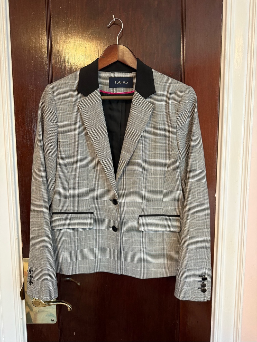 fab'rik Gray Plaid Blazer with Black Collar